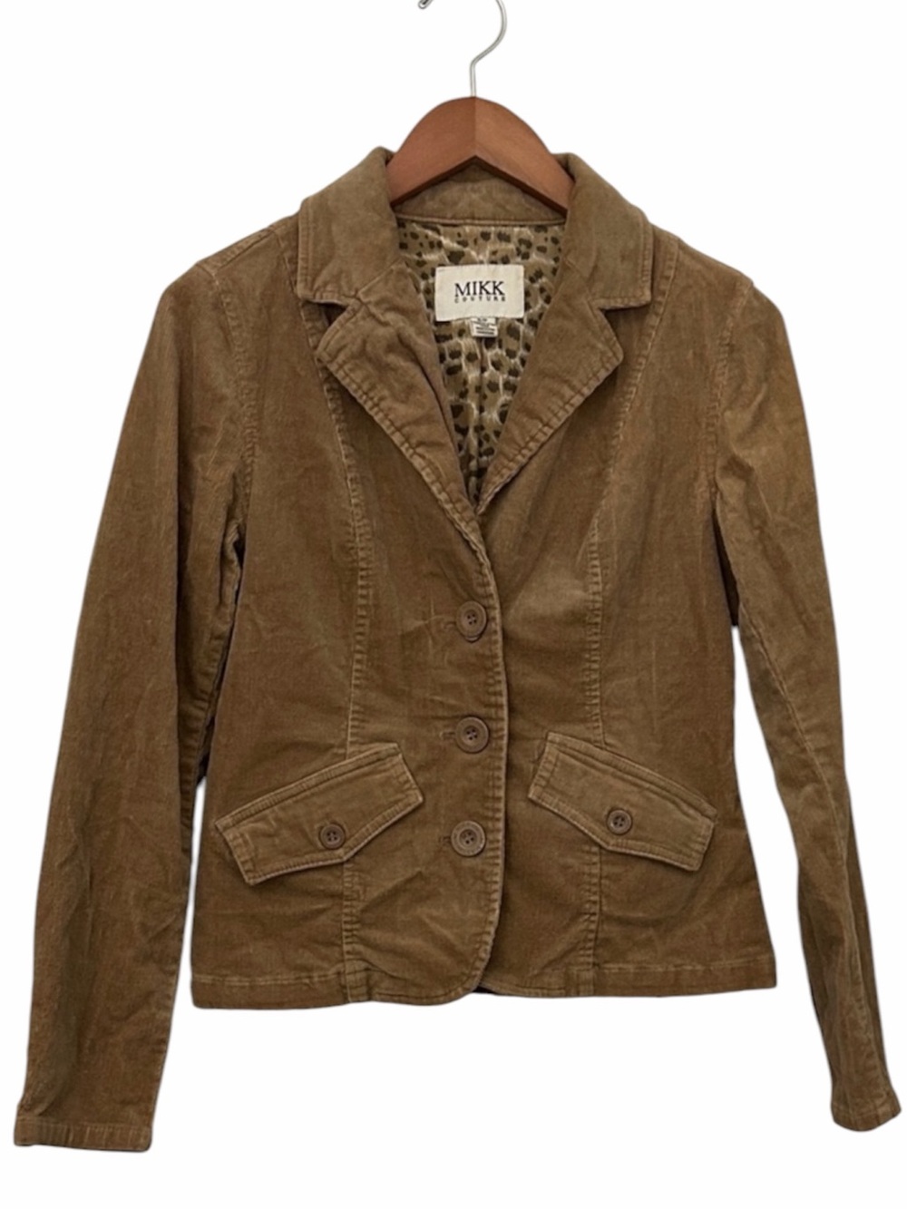 MIKK Couture • Corduroy Blazer • Camel Brown Leopard Lining • Size Small